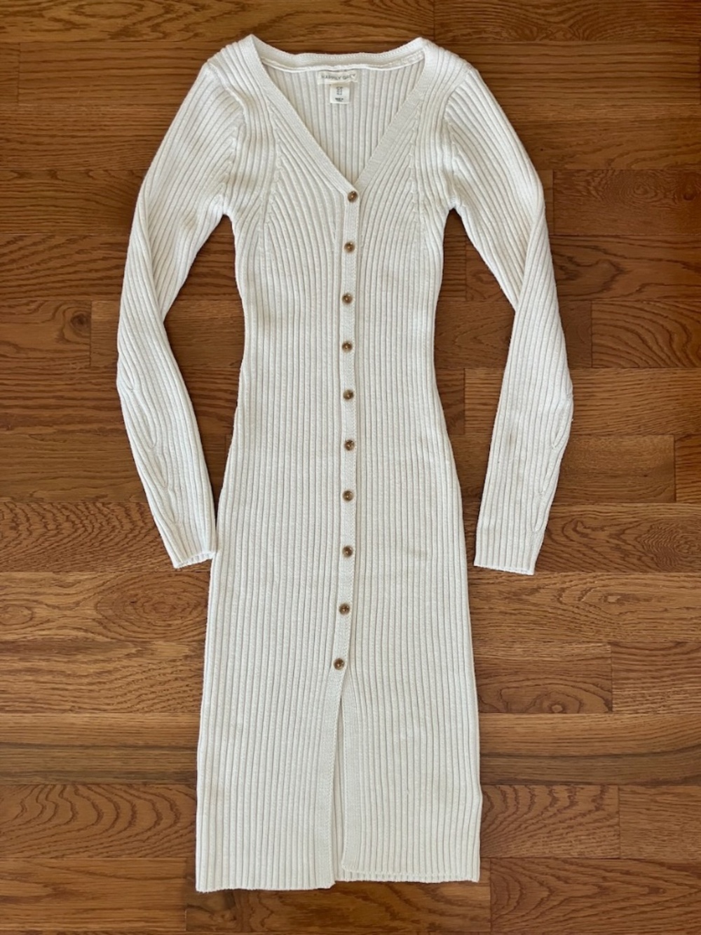Happily Grey | Ribbed Sweater Dress | Button Front | V-Neck | Ivory | S